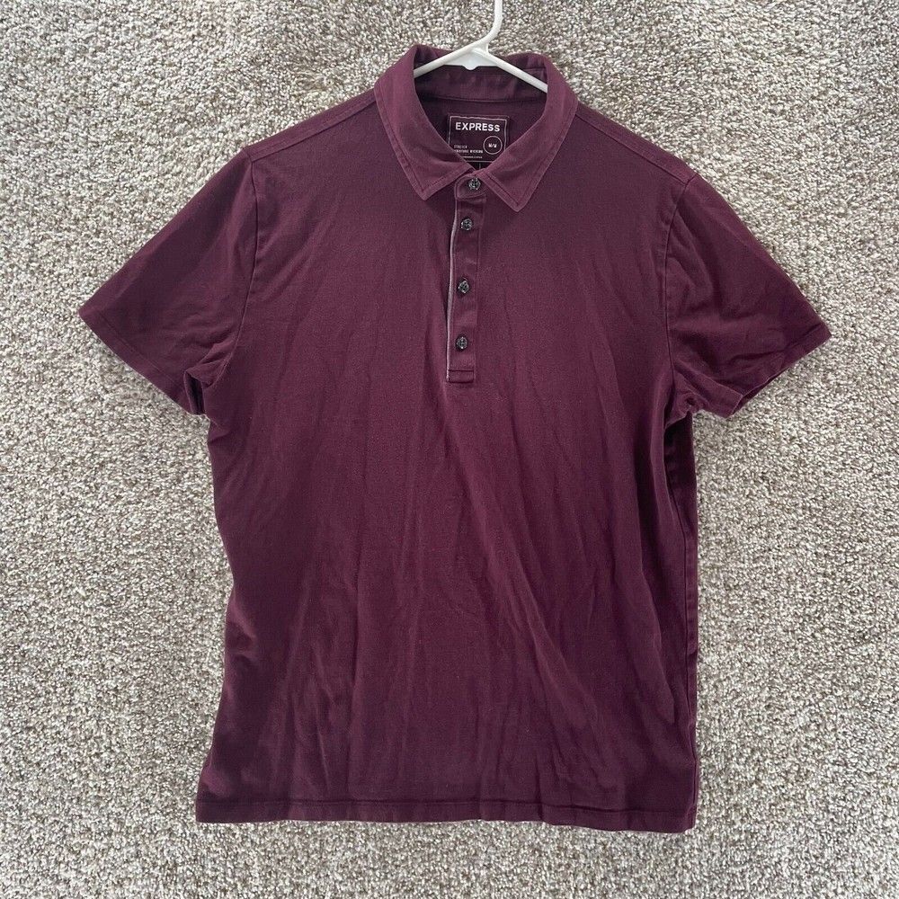 Express Polo Shirt Adult Medium Purple Stretch Moisture Wicking Cotton‎ Preppy